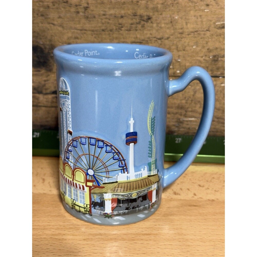 Cedar Point Blue Souvenir Mug Amusement Park Skyline Ride Graphic Theme